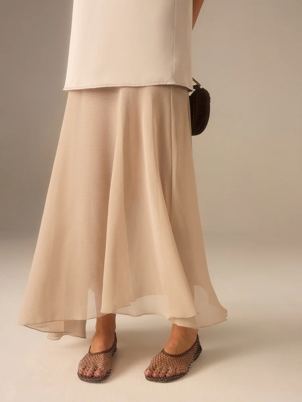 NWT Commense 2 in 1 Semi-Sheer Chiffon Cami Maxi Dress Khaki Size Medium - Picture 8 of 10